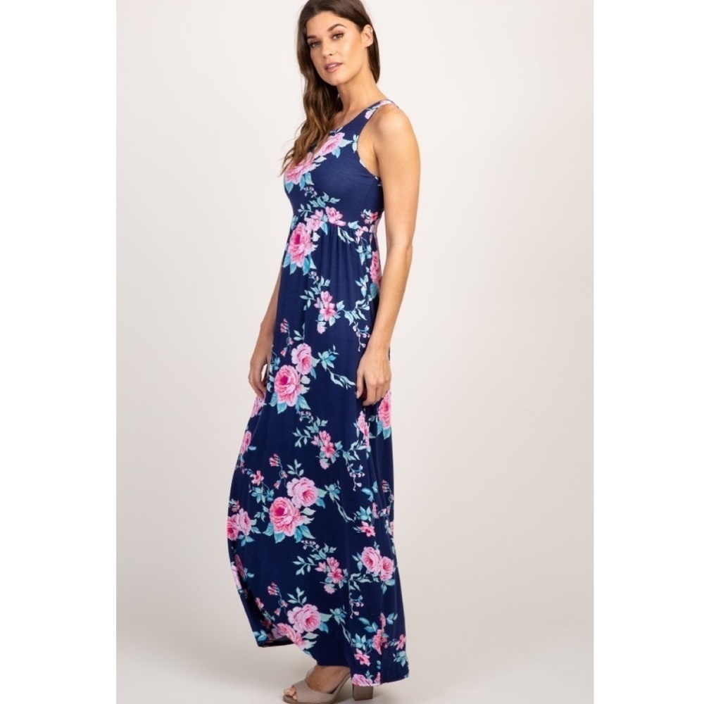 𝅺PinkBlush floral racer back maxi dress pockets - Picture 2 of 6